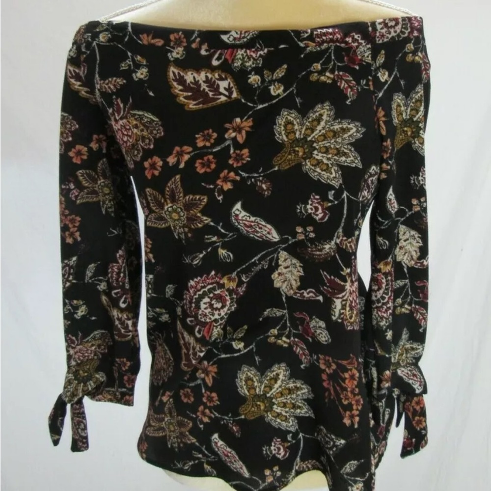 Veronica M. Floral Off-Shoulder Black Top